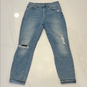 7 For All Mankind High Waist Ankle Skinny Distressed Light Blue Jeans, size 29